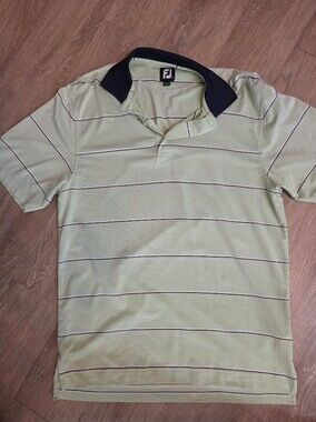 FootJoy Light Green Polo with Collar and Thin Navy Stripes Mens Medium